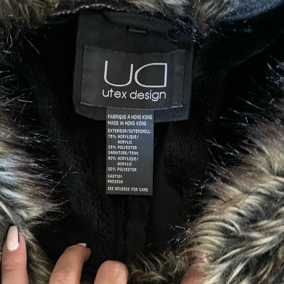 utex design black jacket with faux fur trim XL - Picture 7 of 11